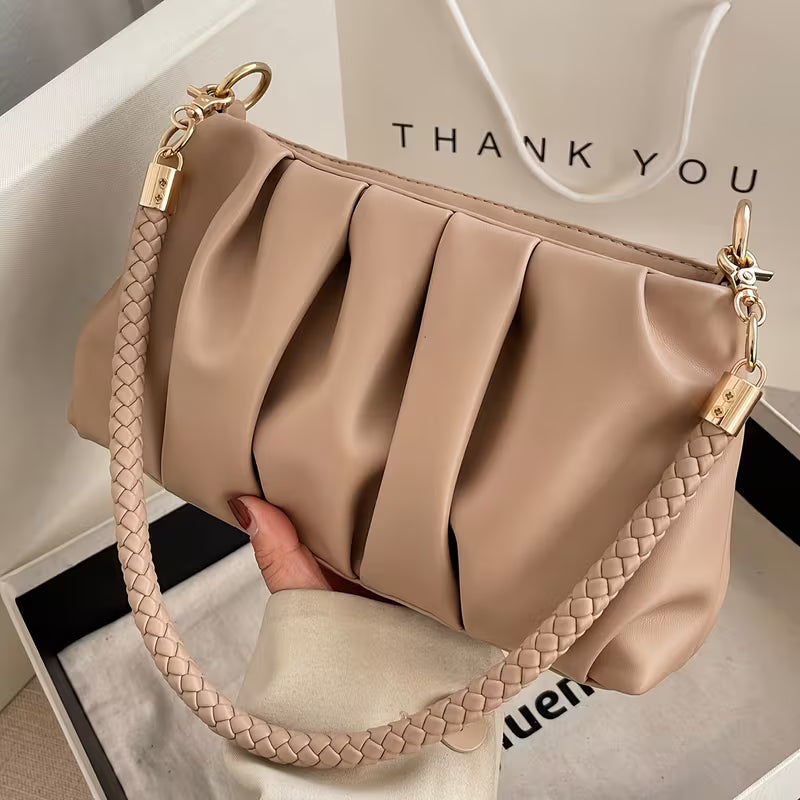 Jewelry & Handbag Deals™ Pleated Cloud Shoulder Bag with Braided Strap