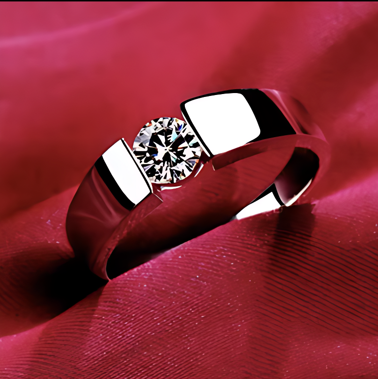 Jewelry & Handbag Deals™ Architectural Tension-Set Solitaire Ring in 18K Solid Gold